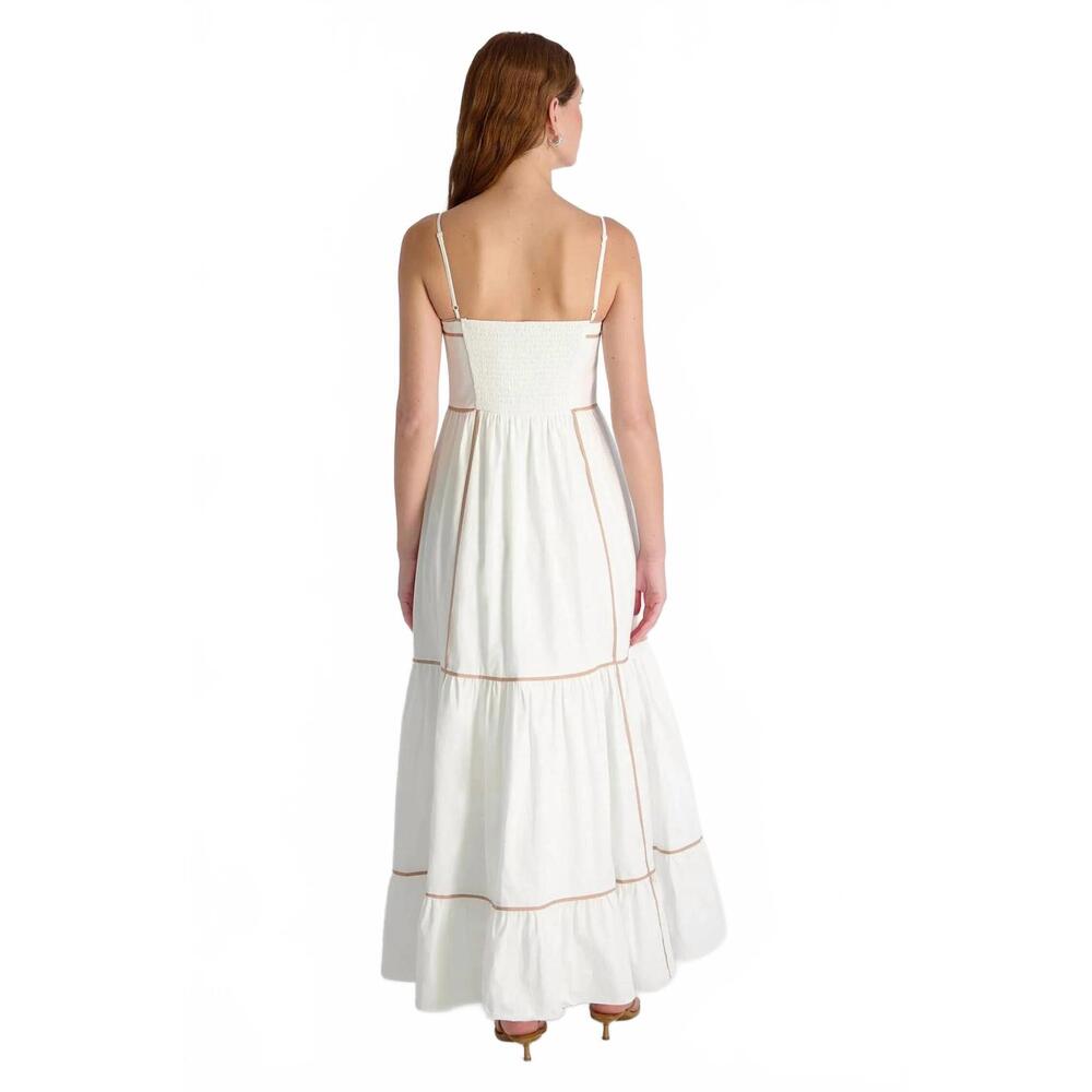 NEW FRENCH CONNECTION cambria contrast trim maxi dress in summer white/almond nu - Picture 4 of 5